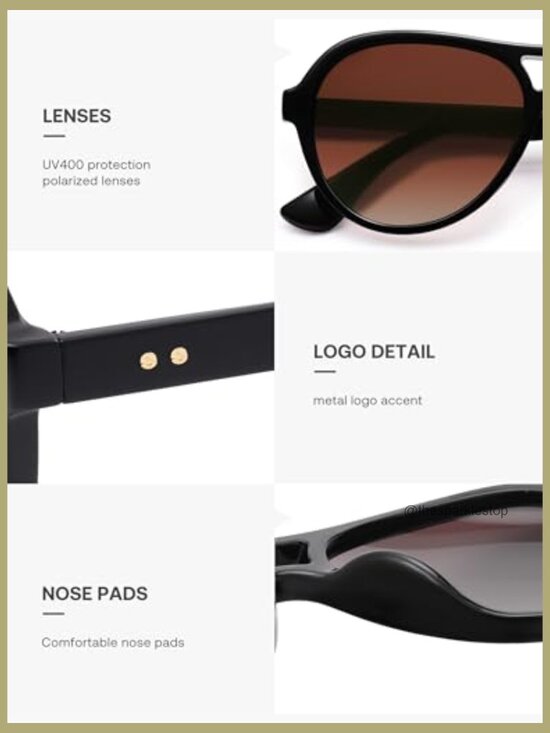 Retro Aviator Polarized Sunglasses UV Protection Plastic Frame main image 4